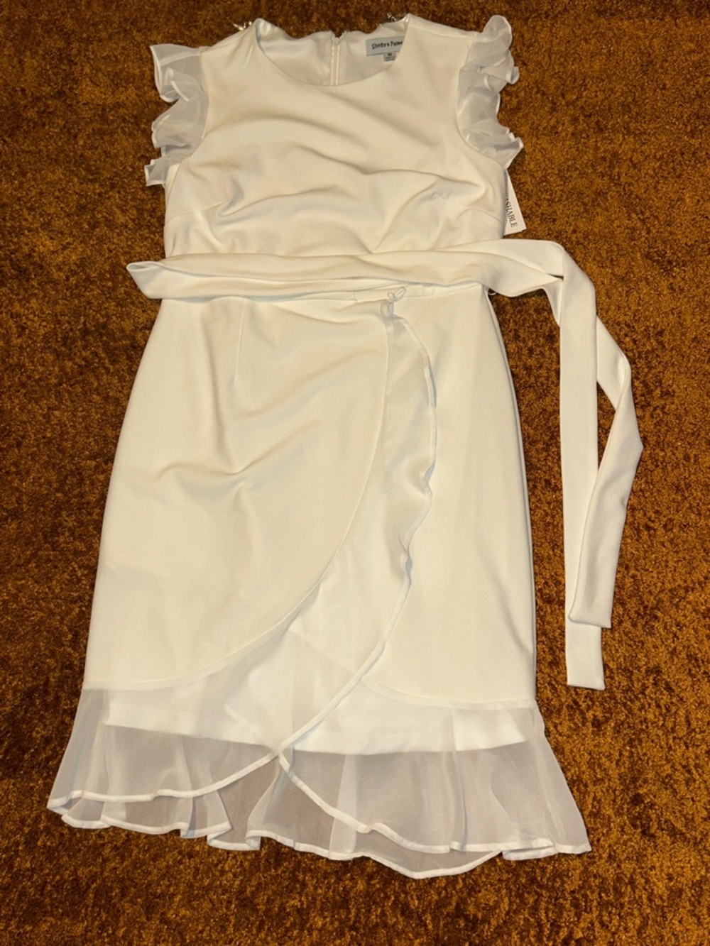 Shelby & Palmer White Ruffle-Trim Wrap Midi Dress